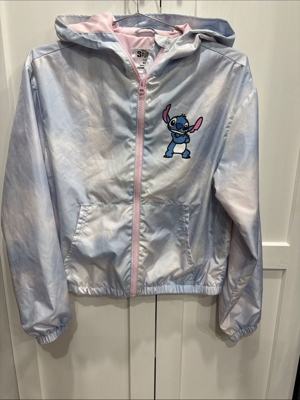 Disney Girls' Stitch Hooded windbreaker Pastel Pink & Light Blue